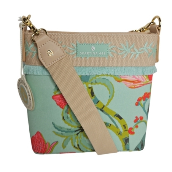 Spartina 449 Handbags - Spartina 449 Hipster Queenie Tropical Floral Sea Foam Crossbody NEW